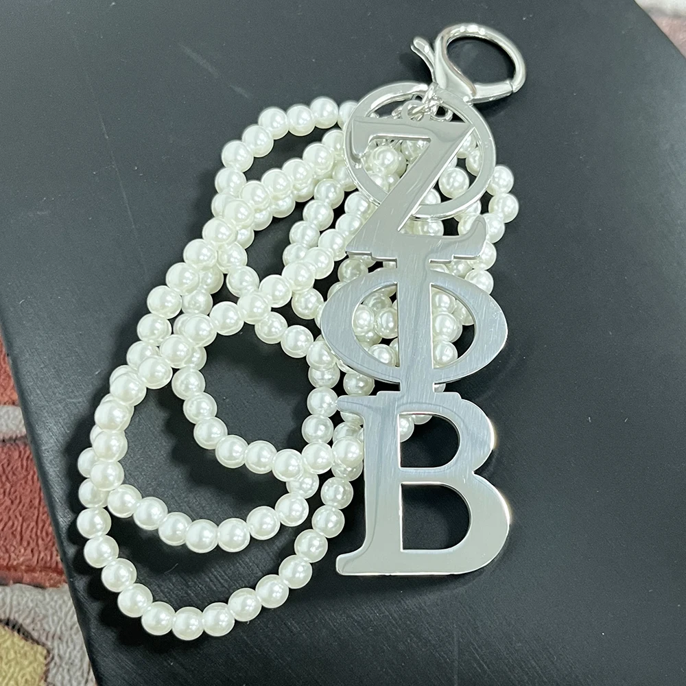 Greek Large Size Stainless Steel Sorority Logo Pearl ZETA Keychain