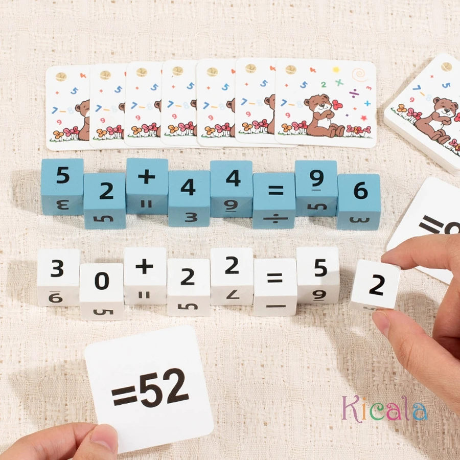 Wooden Math Cube for Kids Learning Addition Subtraction Multiplication Division Puzzle Toy Cubes Game Educational Toys Gifts