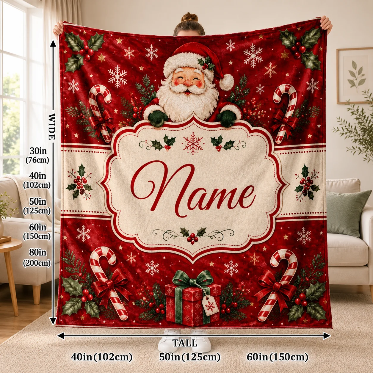 Custom Name Personalized Christmas Element Blanket Cozy Xmas Flannel Throw Holiday Gift for Kids Family Sofa Bed Decor Warm Soft