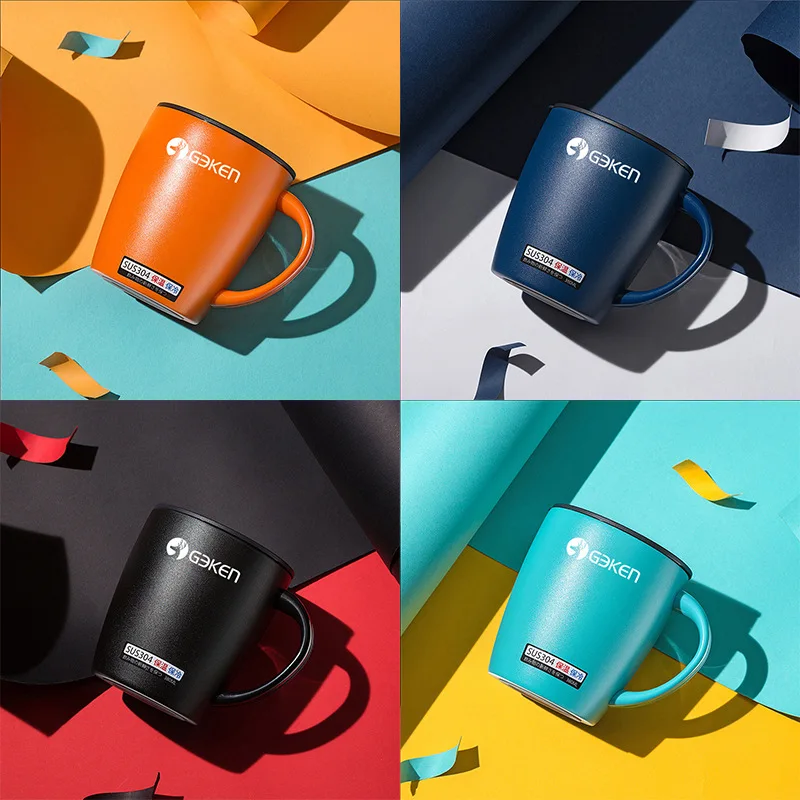 

Stainless Steel Mugs with LIDS for Drinking Office and Home Coffee Cups Fashionable Couple Water Cups Easy To Clean