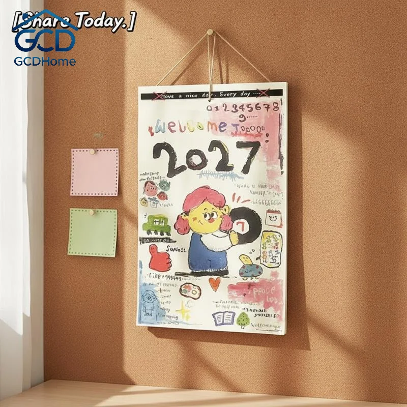 2027 Cute Graffiti Hanging Calendar Hand Drawn Girl Pattern Clear Print For Home Wall Decor Office Daily Schedule Planning