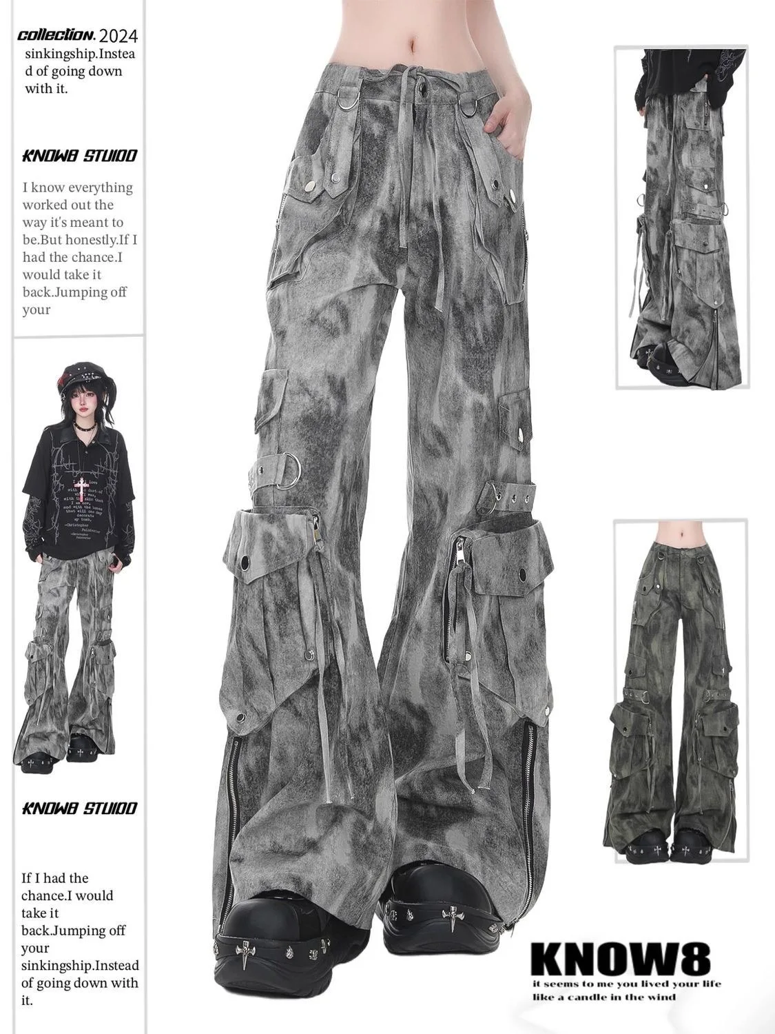 

Женские мешковатые джинсы-карго Abi Y2k Японская уличная одежда Tie Dye Goblin Core Панк Джинсовые брюки Гранж Дизайнер Харадзюку Ковбой 2000-х годов