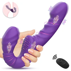 Vibrador con estimulador femenino, consoladores femeninos con correa para lesbiana, doble penetración, clítoris, Juguetes sexuales anales para hombres y mujeres, pareja