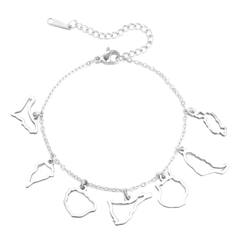 Geographic Outline Charm Bracelet, Stainless Steel Spain Map Jewelry with Adjustable Length for Everyday Styling E0BF