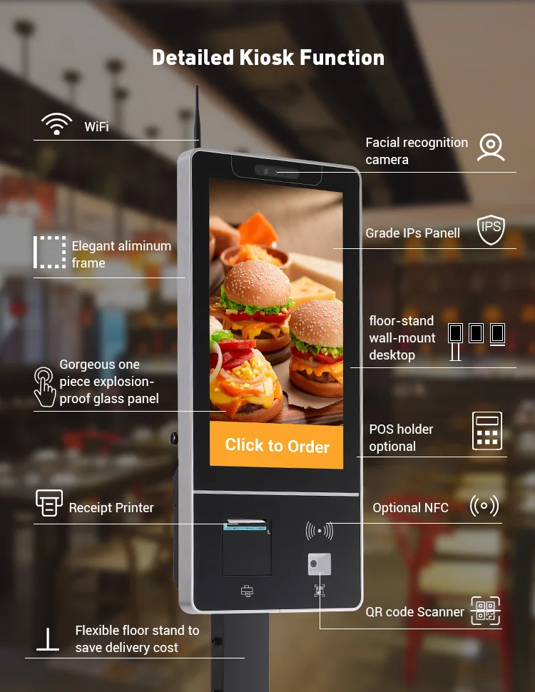 Supermarket KFC Restaurant Touch Screen Self Ordering Payment Terminal Tablet Kiosk