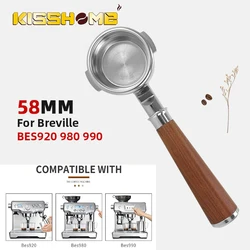 58mm Bottomless Portafilter For Breville BES920 980 990 Stainless Steel Coffee Accessories With 2-Cup Filter Basket Barista Tool