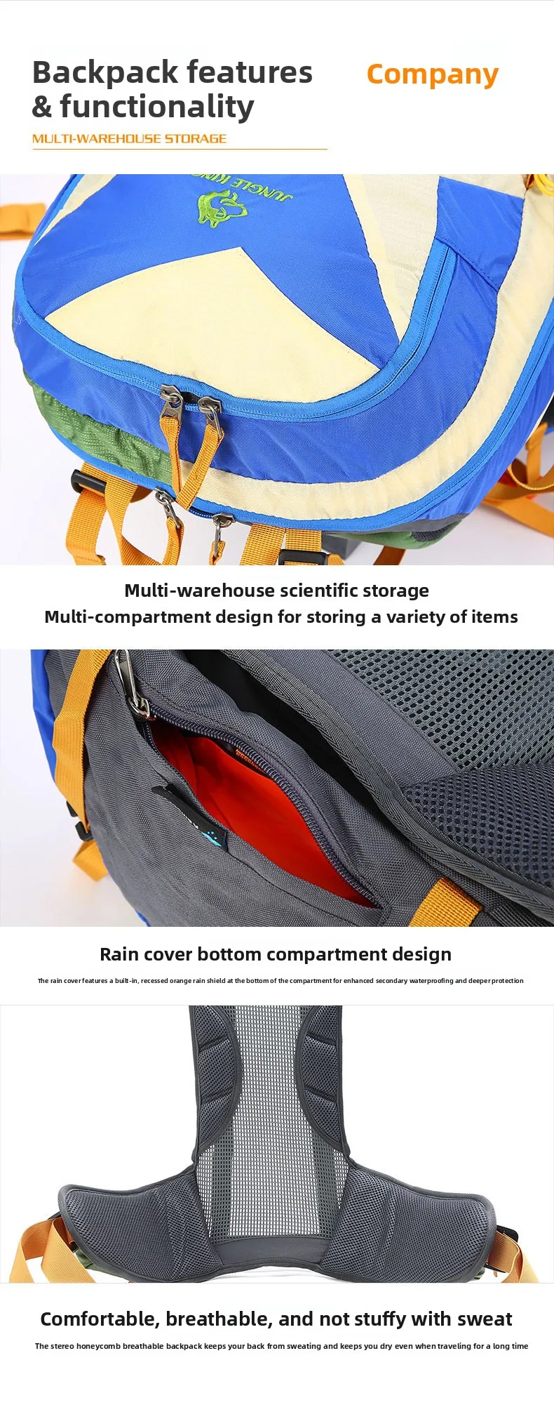 50L Wasserdichter Reiserucksack für Damen, Camping-, Wander-, Laptop-Tagesrucksack, Trekking- und Kletterrucksack für Herren, Wanderzubehör – Detail 14