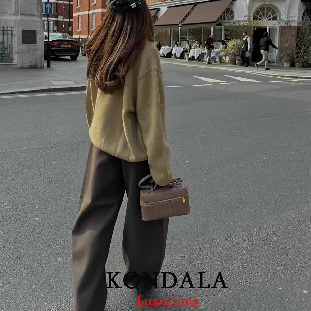 KONDALA سراويل طويلة أنيقة غير رسمية بأرجل واسعة للنساء مكتب سيدة جيوب مطوي سراويل طويلة موضة 2025 ملابس الشارع الشهير Y2K سراويل نسائية #3