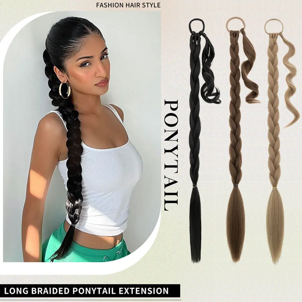 Snoilite Synthetic Long Twist Braid Ponytail Extensions With Rubber Band 34