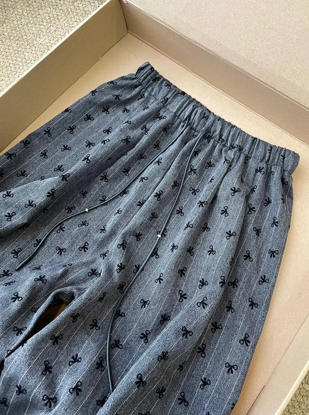 فراشة عقدة طباعة الرباط واسعة الساق سراويل تقليدية المرأة الربيع الصيف مرونة الخصر شريط فضفاض مستقيم قطع بنطلون #2