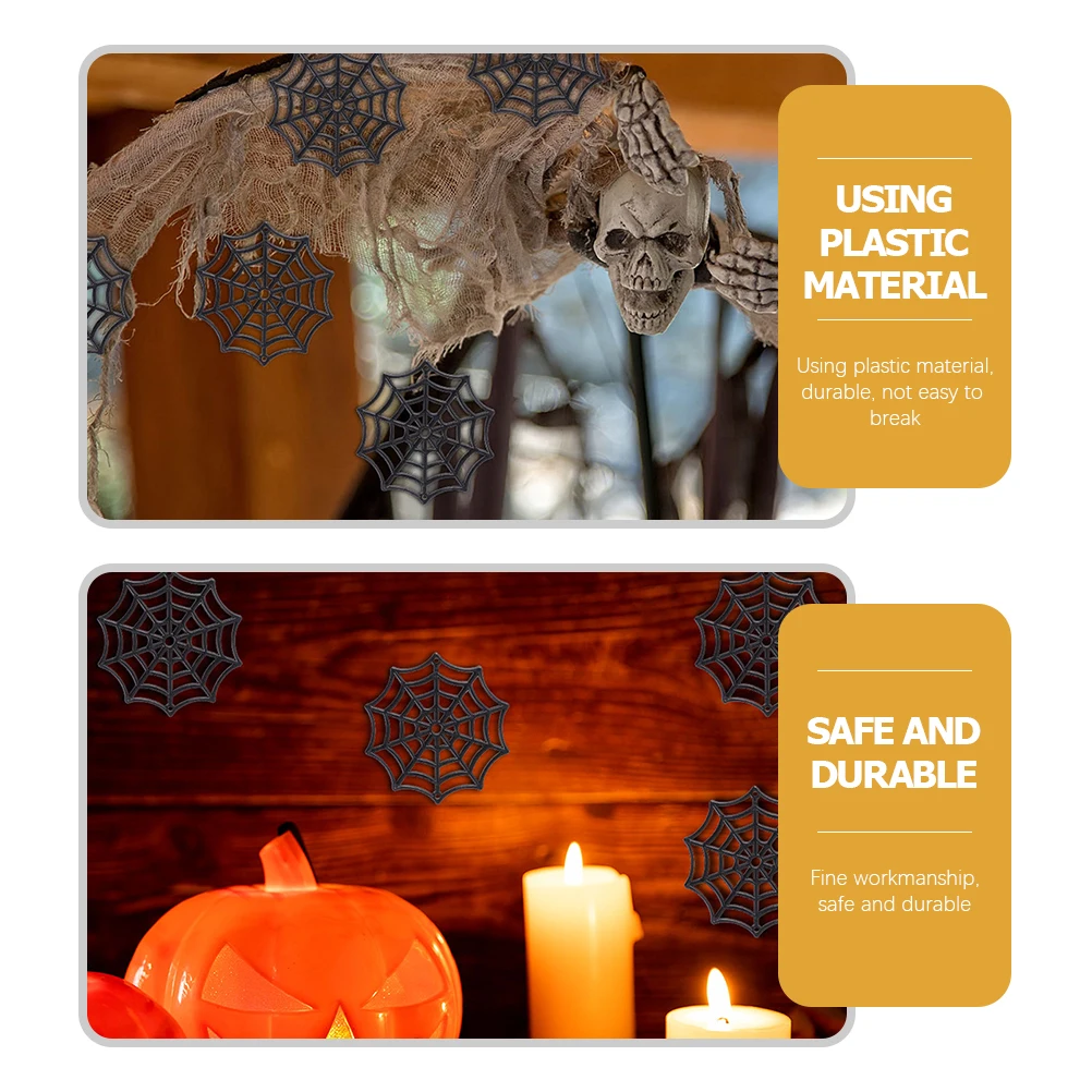 150 Pcs Cobweb Accessories Halloween Prank Props Spider Wall Decor Cake Funny Decoration Supplies Plastic Net Decorations Black