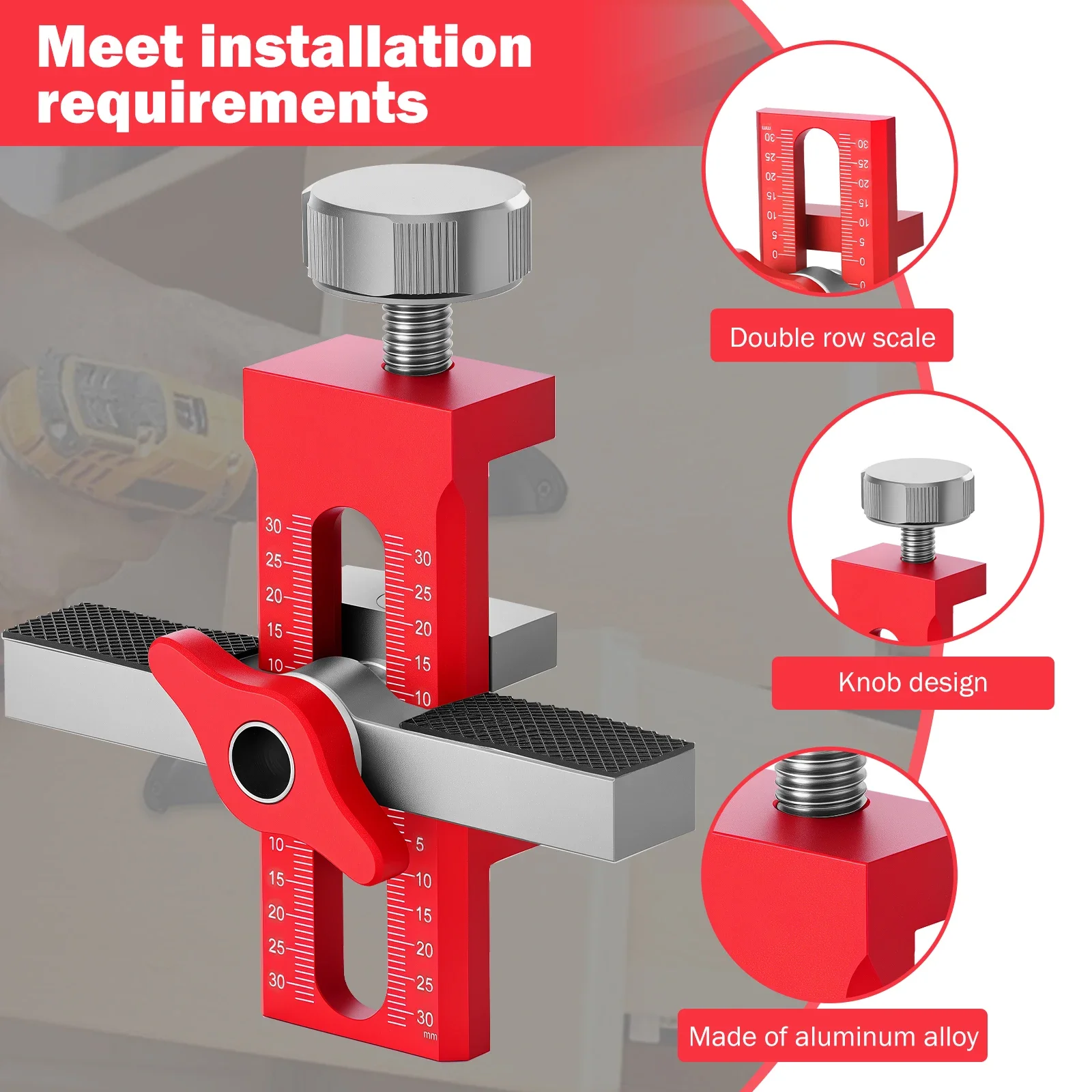 Adjustable Cabinet Door Mounting Jig Quick Positioning Hole Opening Tool Aluminum Alloy for Woodworking Installing Cabinets Tool