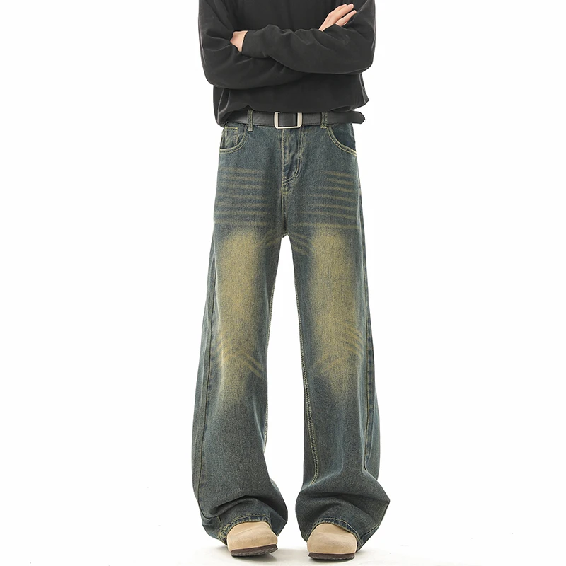 

Spring and Autumn Seasons Men's Denim Pants Old Washed Male Jeans Straight Casual Menwear Loose Wide Leg Trousers New Fashion