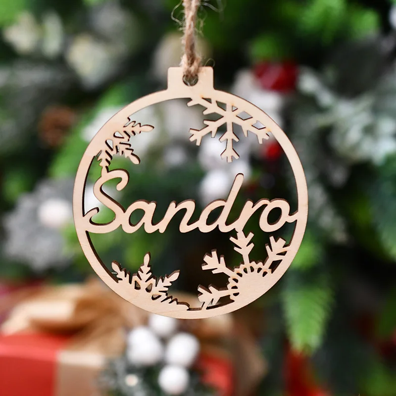 Custom-Made Name Ornament Personalized Christmas Wood Bauble Custom Snowflake Ornament Ball Wooden Ornament Ball with Name