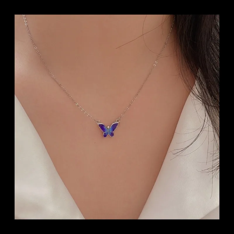 جديد الفرنسية الأرجواني فراشة قلادة S925 فضة المتخصصة تصميم الأزياء مزاجه ضوء الفاخرة الراقية قلادة المرأة #3