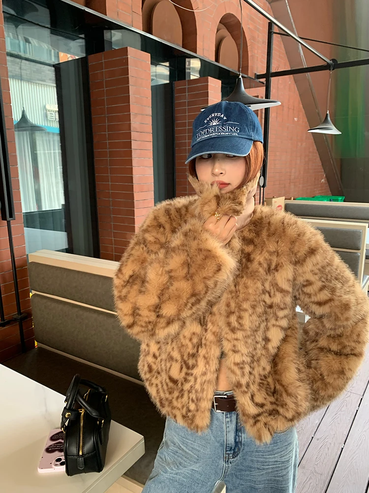 

Экологичная шуба ort, женское теплое пальто с леопардовым принтом, молодежное корейское пальто с длинным светом, свободное осенне-зимнее пальто