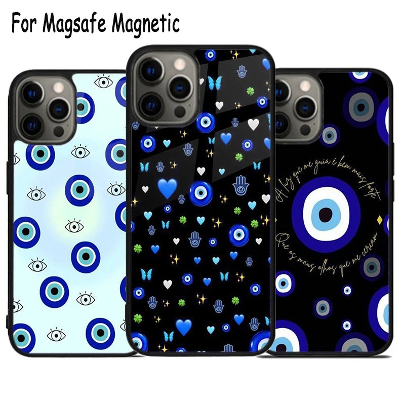 

Lucky Eye Blue Evil Eye Print Wireless Charge Magsafe Phone Case For iPhone 15 16 14 13 11 12 Pro Max Plus Magnetic Bumper Cover