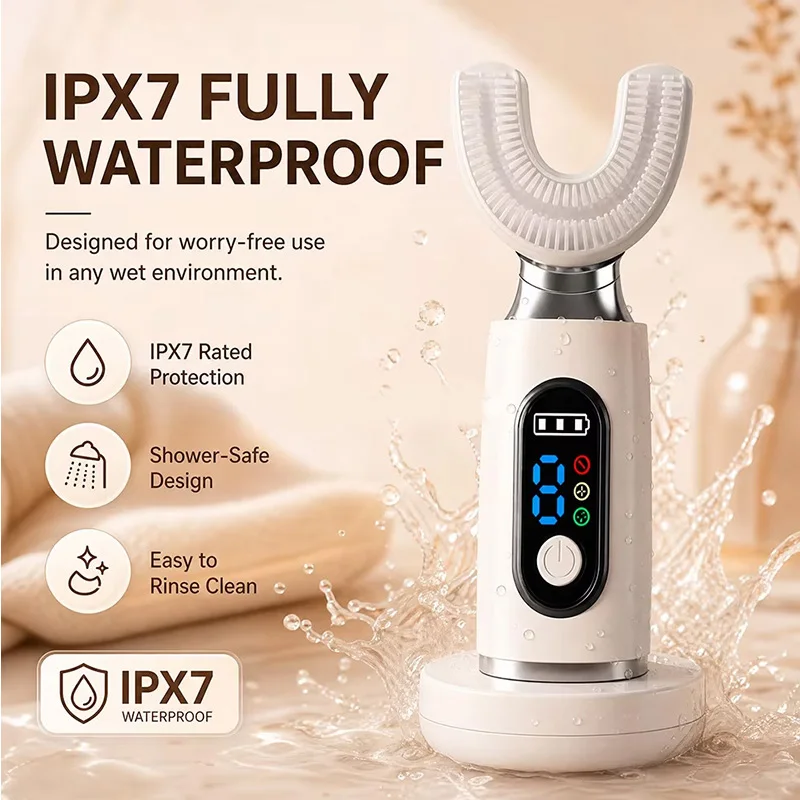 Automatic Ultrasonic Electric Toothbrush For Adults - U-Shaped Self-Brushing 360-Degree Full-Mouth Hands-Free Lazy Toothbrush.