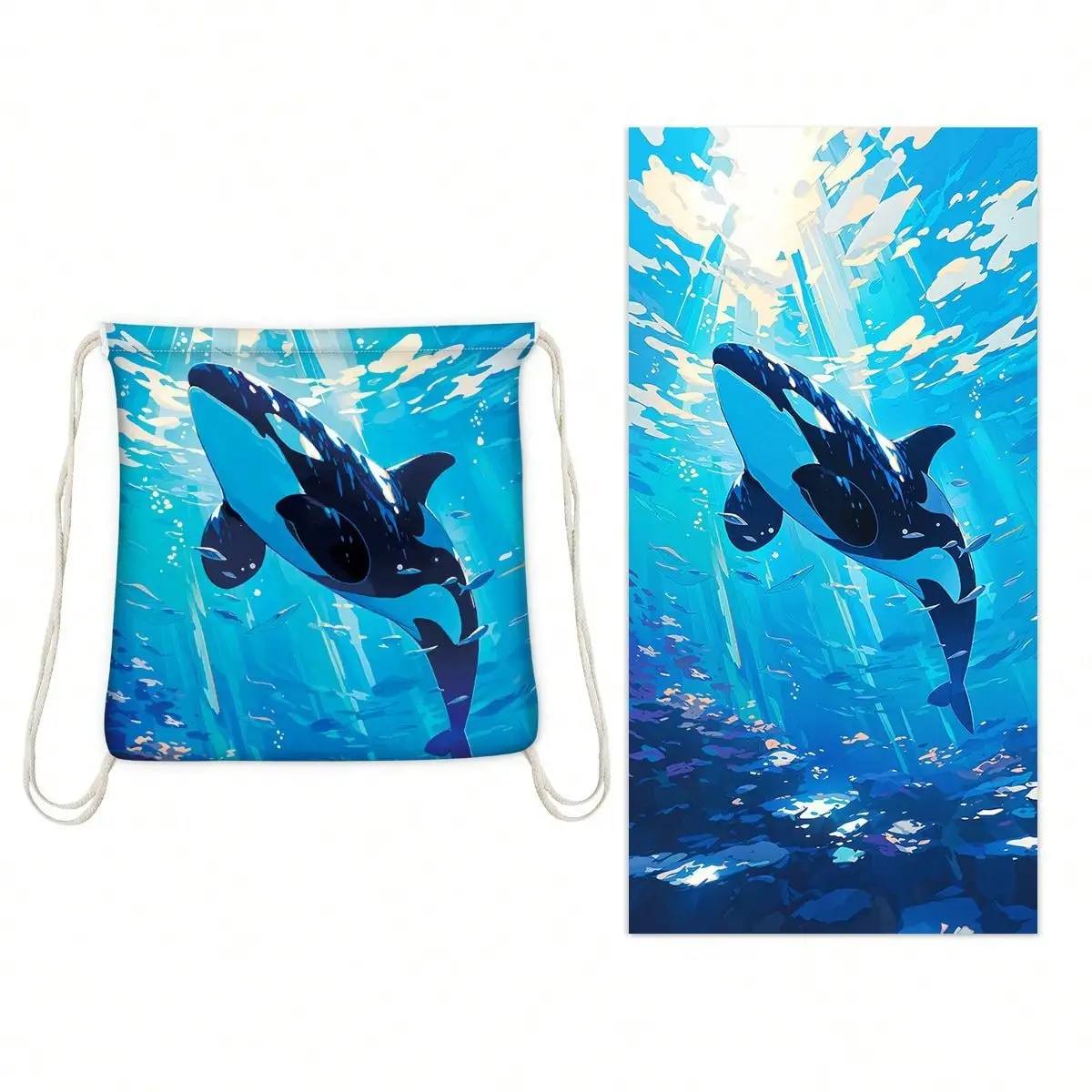 A Variety of Beach Towels with Vibrant Artistic Prints That Can Be Folded into a Package for Storage. Suitable for Various Occas