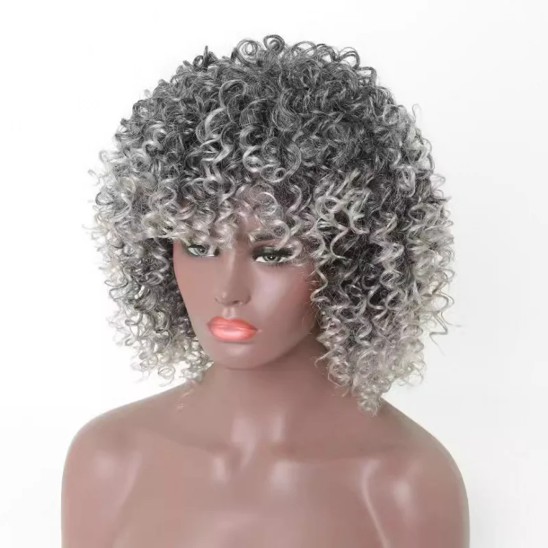 

Европейский и американский африканский короткий кудрявый парик из серого термостойкого синтетического волокна, микрокудри, экзотический стиль