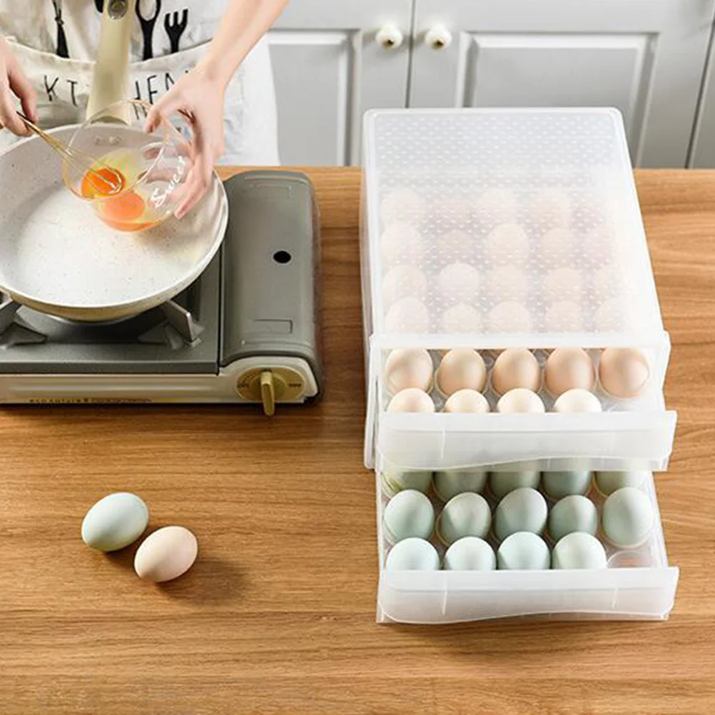 Double-layer 60 Grids Egg Storage Box Plastic Refrigerator Egg Tray Container for Home Kitchen plastic crisper