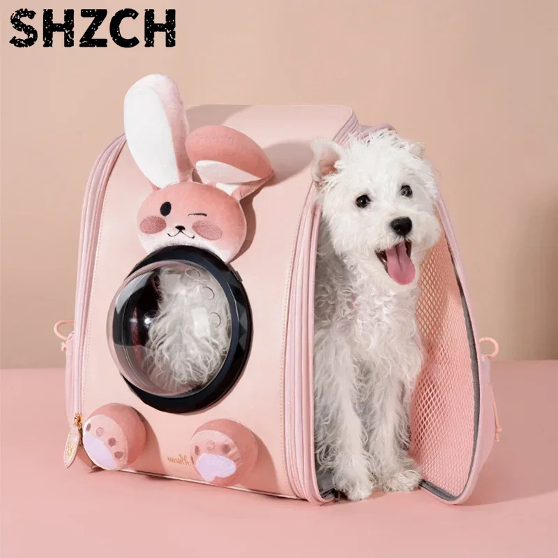 Breathable Capsule Cat Carrier Bag Double Shoulder Strap Portable Kitten Handheld Pet Outing Bag Small Animals Zipper Closure