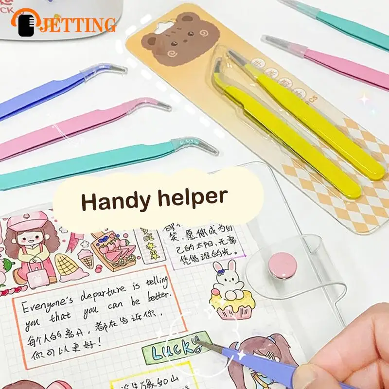 2Pcs New Candy Color Straight Curved Tweezers Tool For Journal DIY Scrapbooking Paper Tape Stickers Multi-Function Tool Tweezer