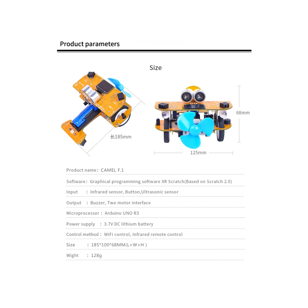 CamelF.1 روبوت برمجة رسومية للطائرة الصغيرة للوحة الأم R3 Mixly/Scratch Robot (WiFi)-HIM
