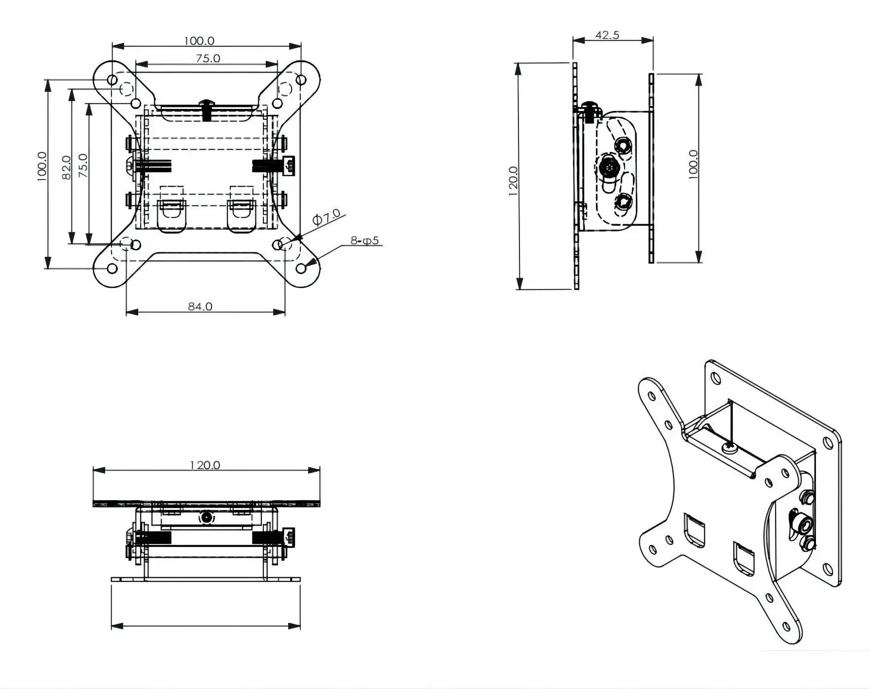 Imagem -06 - Wall Mount Tilt Suporte Ajustável Monitor Vesa Tablet Alta Qualidade 1032 13kg Capacidade de Carga 70 e 100 mm tv