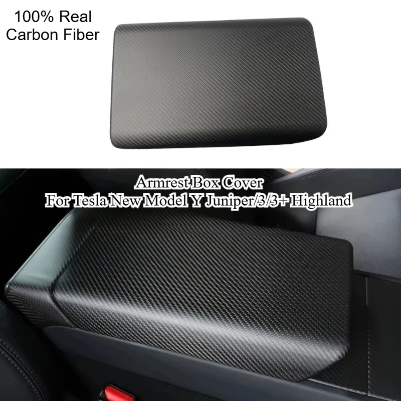 

Armrest Box Cover for Tesla Model Y Juniper/Model 3 Highland 2025 3K 240G 100% Real Carbon Fiber Central Shell Car Accessories