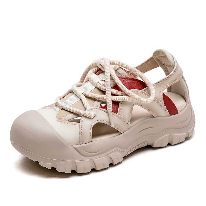 

Женские сандалии 4 см, плетеные мокасины из натуральной кожи, модные летние туфли на натуральной платформе, массивные кроссовки без шнуровки, полые туфли