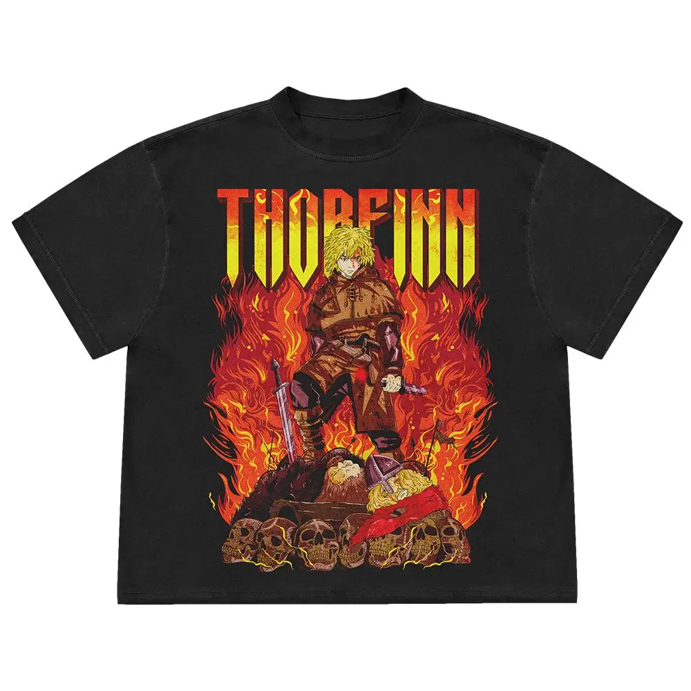 

Винтажная футболка с рисунком Vinland Saga Thorfinn Ice Sea Battle, унисекс, тяжелая стирка, хлопковая футболка в стиле аниме, идеальный подарок.