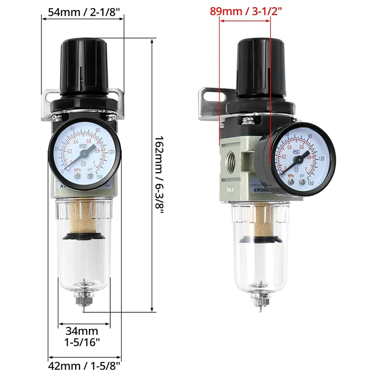 

Комбинированный регулятор фильтра воздушного компрессора 1/4 дюйма AW2000-02-B, горячие продажи инструментов, дизайн