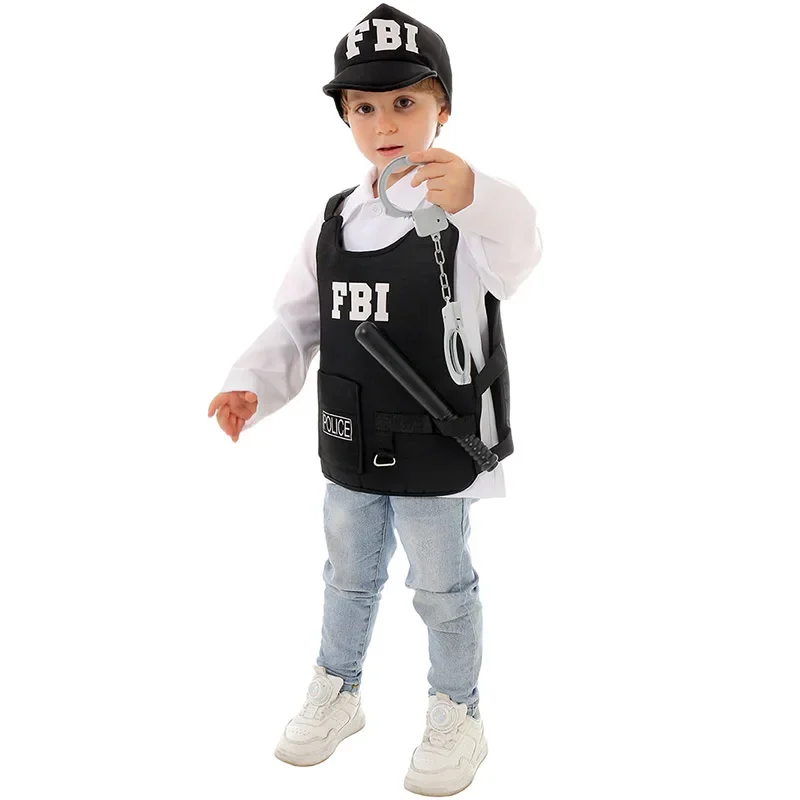 Police Costumes Halloween America FBI Agent Set Accessories for Kids Dress Up SWAT Cosplay Carnival Dress Up Party Disfraz