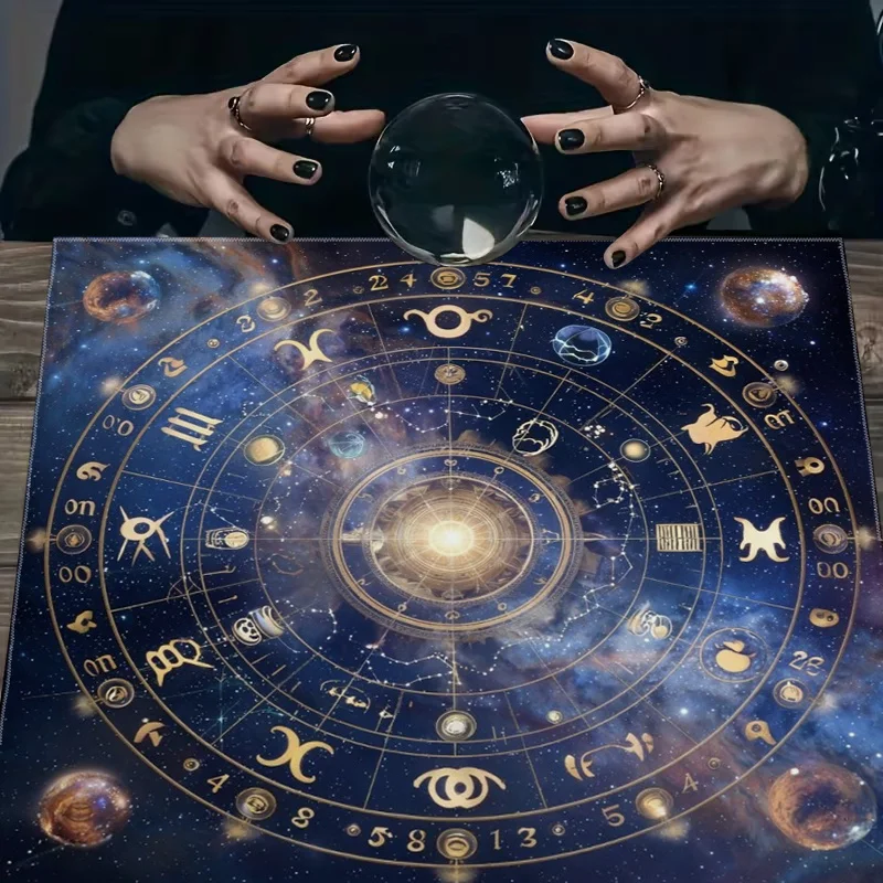 Universal Astrology Tarot Reading Tablecloth Mat Zodiac Wheel Wicca Celestial Cloth Boho Witchcraft Spiritual Decor 60x60cm