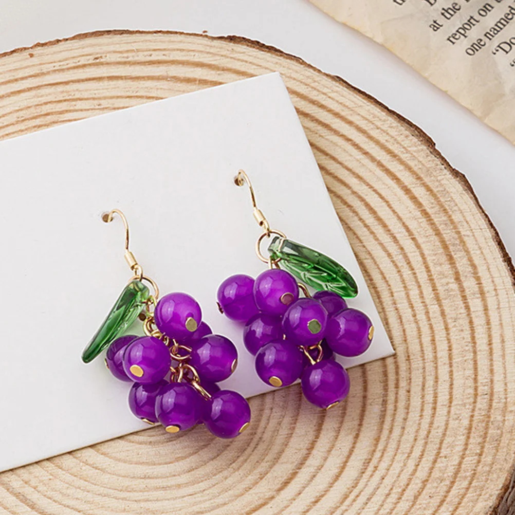Grape Bunch Earrings Unique Fashion Female Interesting Gift Fashionable Decorative Plastic Jewelry Fruit Series