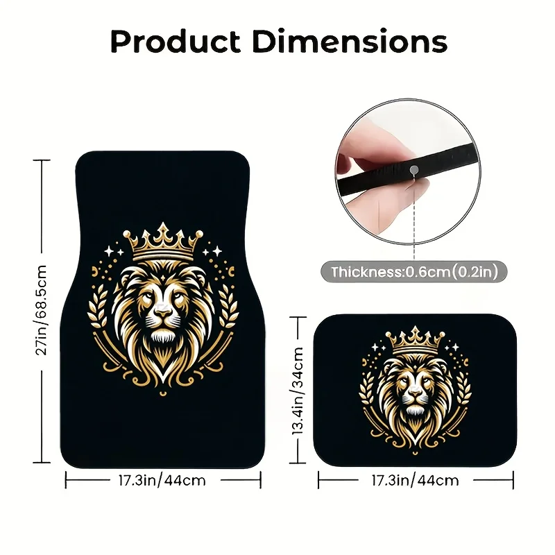 4pcs Gold-Embossed Crown Lion King Car Floor Mats | Universal Fit, Anti-Slip And Dirt-Resistant, Ideal For Cars, Trucks, And SUV
