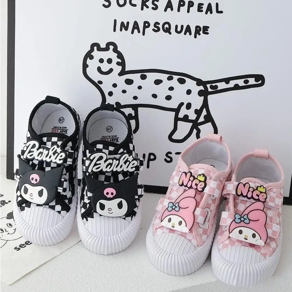 Kuromi My Melody Childrens Cute Cartoon Canvas Shoes Sanrio Girls Flat Bottomed Casual Sports Shoes Spring New Kids Cartoon Shoe