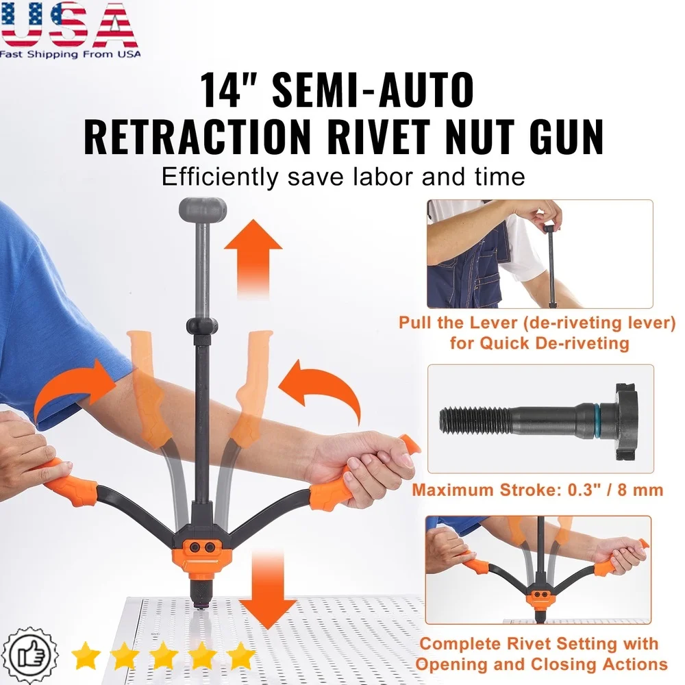 

14 Inch Professional Rivet Nut Tool Kit with 7 Mandrels 70 Assorted Rivet Nuts Easy Use Durable Carrying Case DIY and