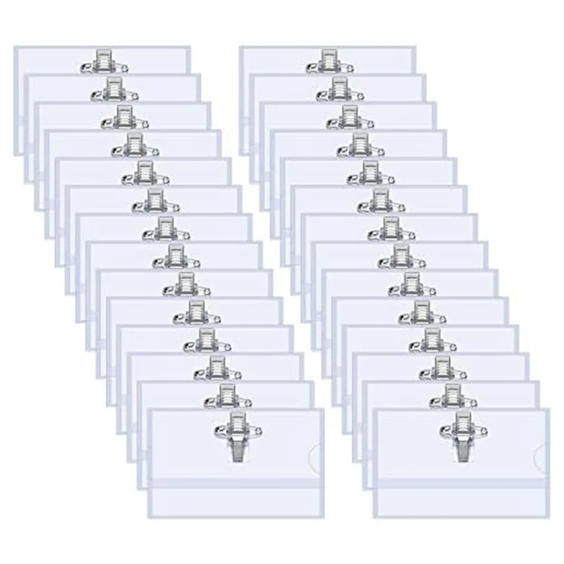 

100Pcs Pin Style Clip Horizontal Name Badge Holders with Inserts Fit Card 90x55mm