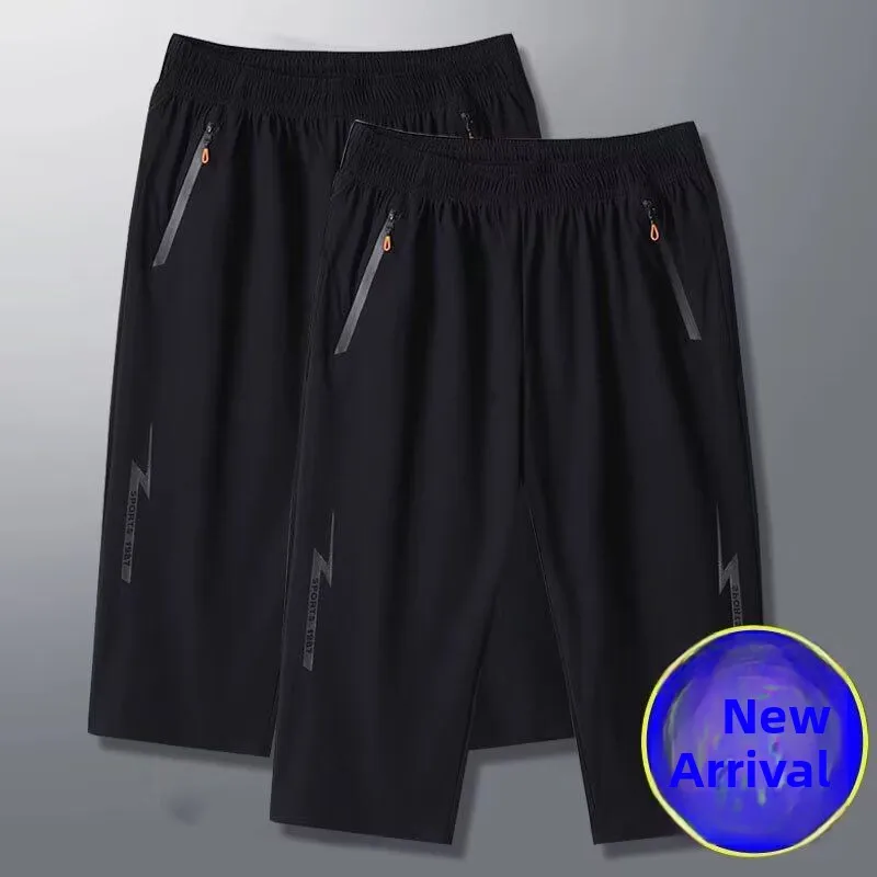 

Новые модные быстросохнущие шорты из ледяного шелка с высокой эластичностью, повседневные мужские спортивные брюки-капри свободного кроя, большие размеры M