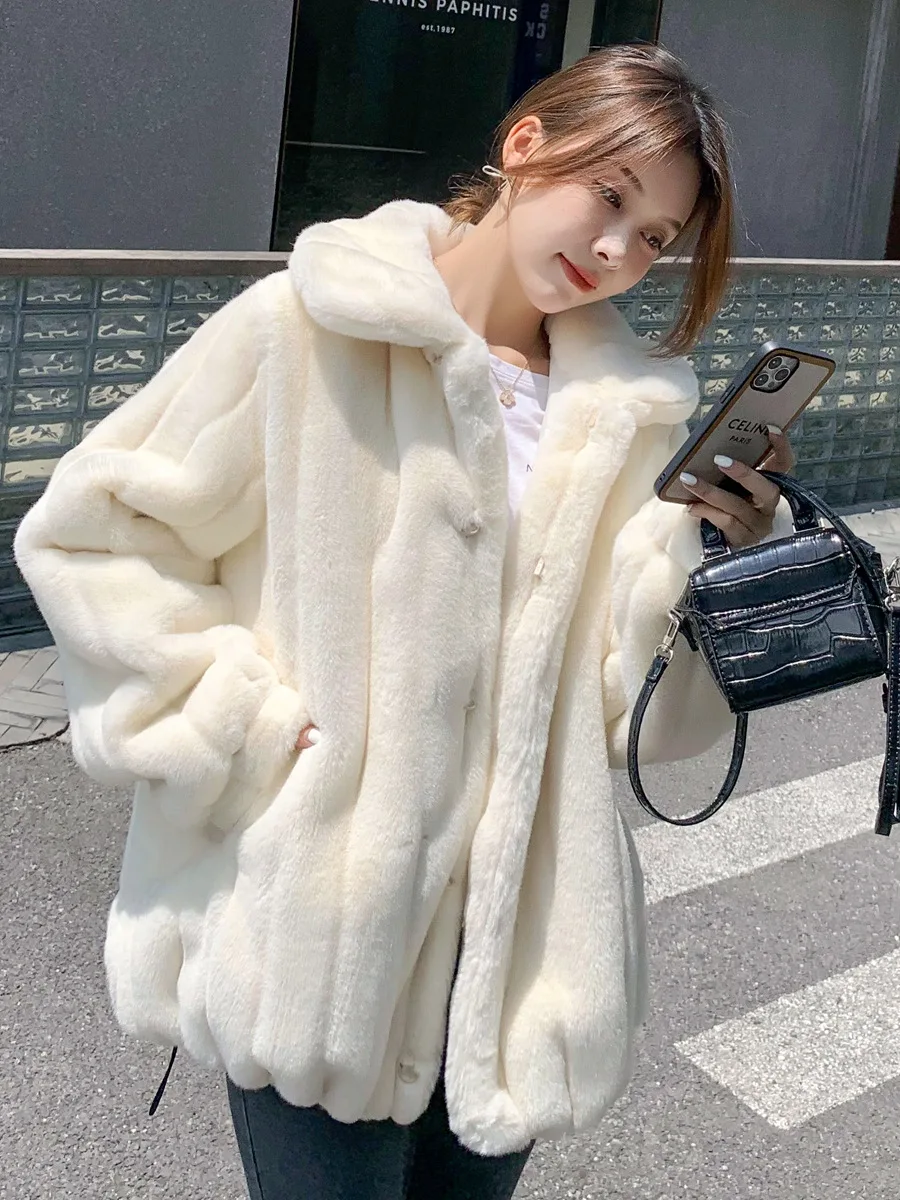 Kunstpelz-Top-Mäntel für Damen, haarig, gerader Schnitt, Nachtclub-Frau, Chaquetas im koreanischen Stil, Highstreet-Länge, ikonische zweireihige Ins