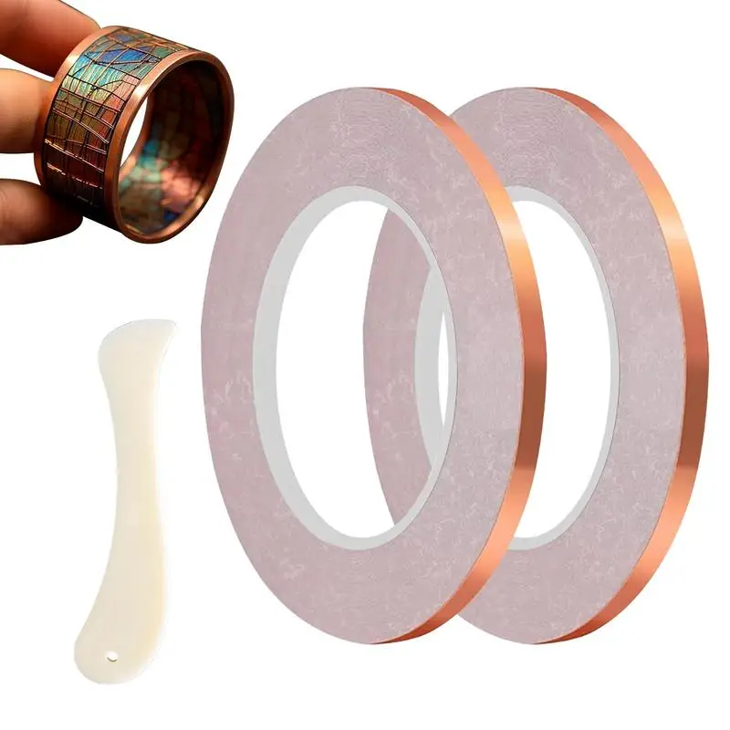 Copper Foil Tape for Stained Glass 2pcs Copper Paper Circuits Shielding Tape with Bone Folder Tool Conductive Adhesives Tapes