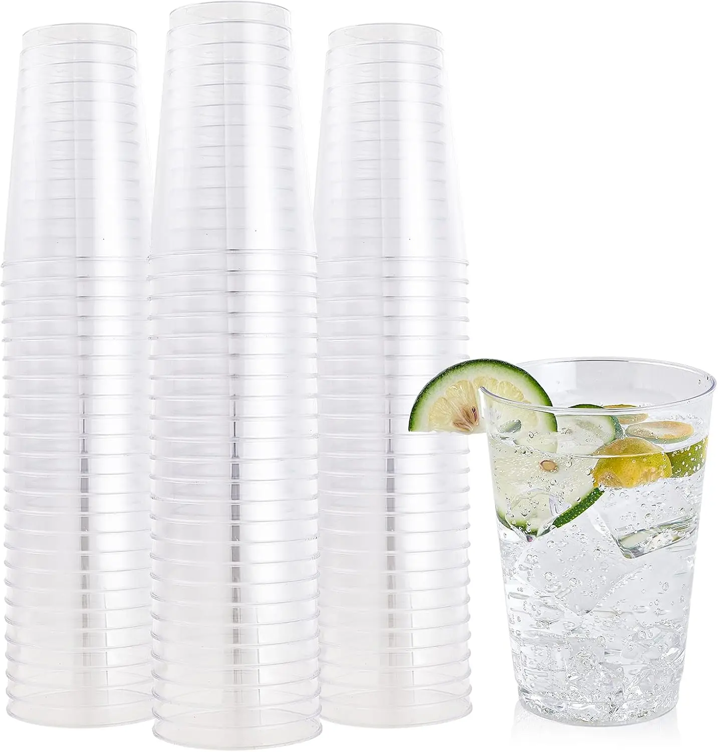 

12 oz Clear Plastic Cups, Disposable Heavy Duty Hard Plastic Cups, Reusable, 100 Count