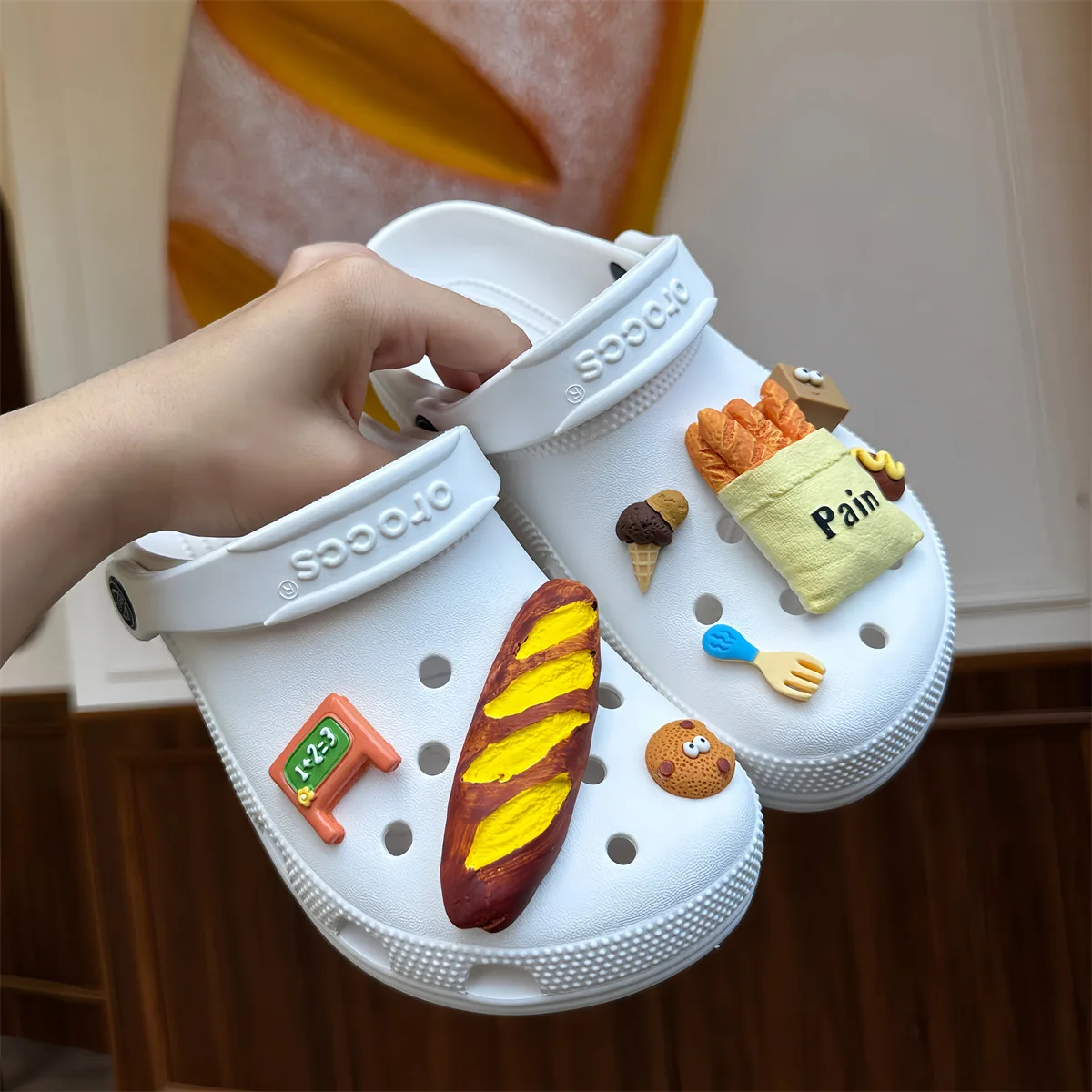 Personalized 3D Food Series Shoe Charms Cute Resin Stereoscopic Bread Sticks Decorations For Clogs Sandals Bag Funny X-mas Gifts