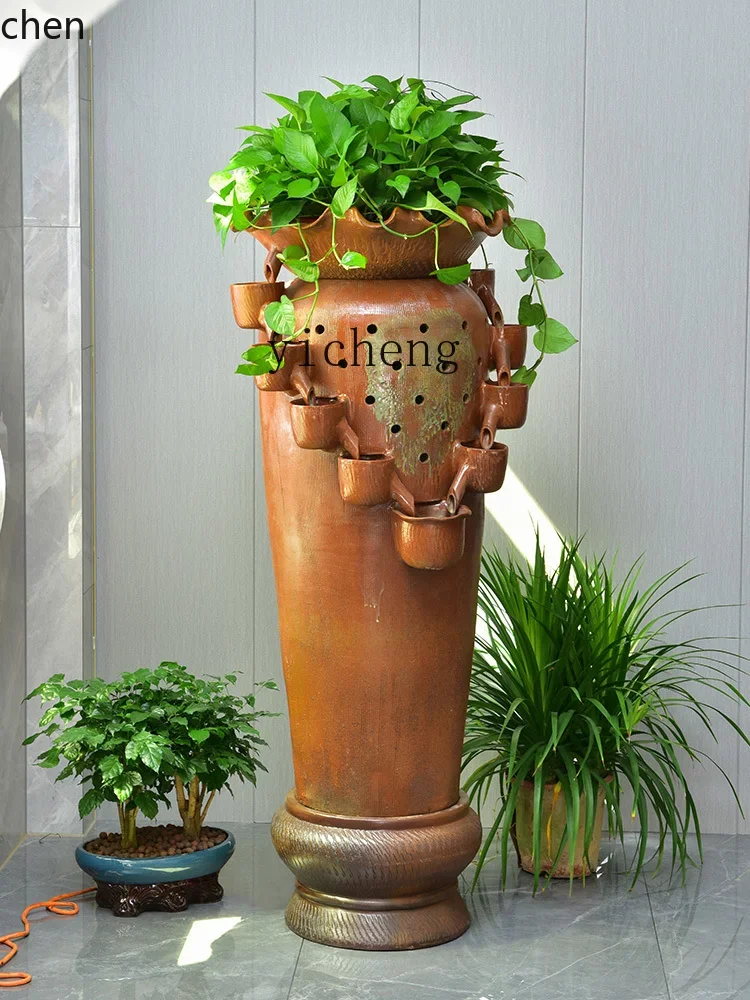 HT flowing water ornament floor-to-ceiling outdoor pottery pot landscaping courtyard garden layout water feature