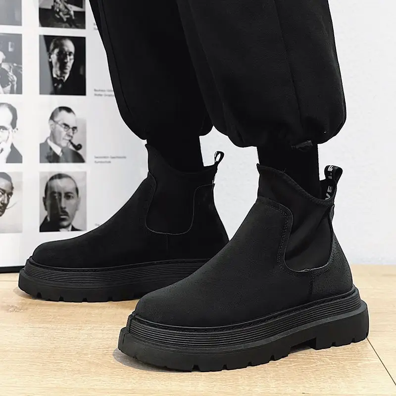 

​Men's 2025 New Chelsea Boots Fashion Style Thickened Sole Black Ankle Boots with Slip on Design Autumn Footwear for Men​