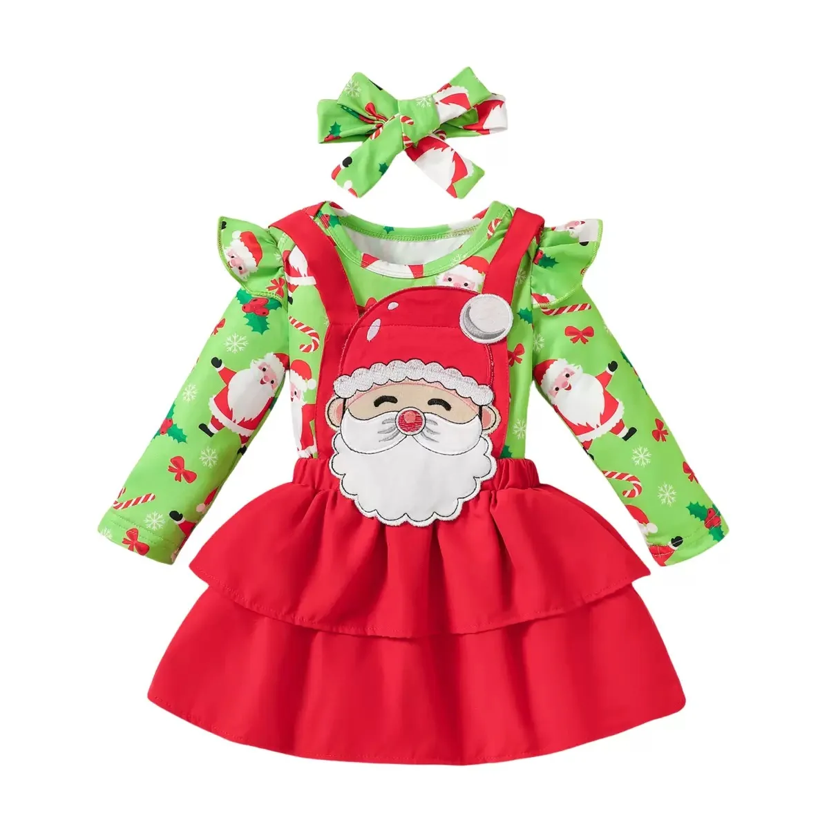

Ready To Ship Girl Christmas Dress Spring Autumn Long Sleeve Striped Santa Claus Embroidery Dress Children's A-line Skirt