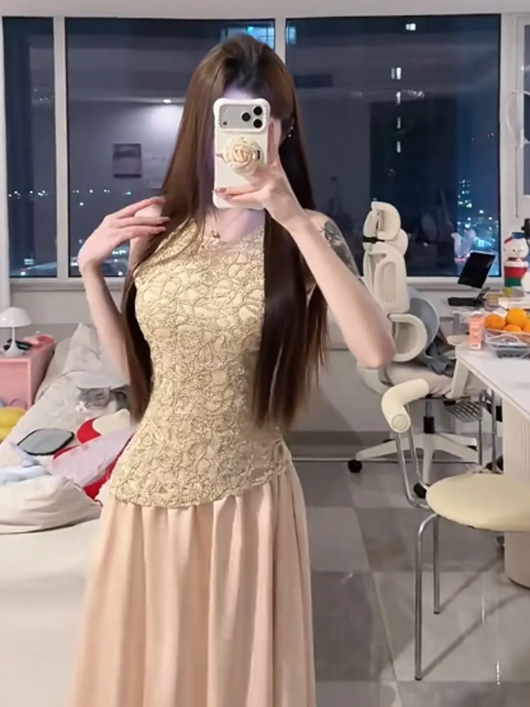 

Retro Gentle Style Lace Splicing Slim Fit Dress Unique Not Repeating Summer New Arrival Cotton High Waist Vest Dress