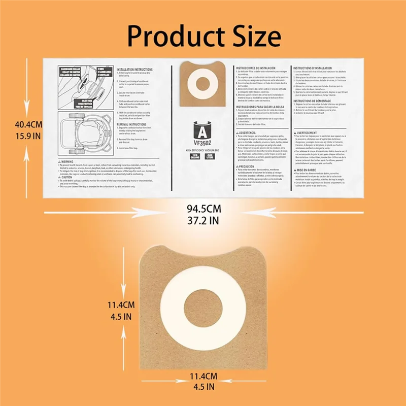 For Ridgid 12-16 Gallon Wet Dry Vacuums Compatible Vacuum Bags 23743 VF3502–Dust Collection Bags WD1950 WD1956 WD1850-A77G